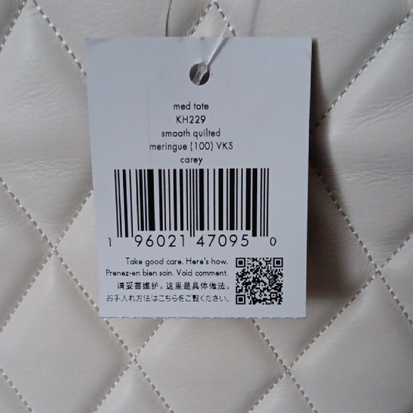NWT Kate Spade Cream Quilted Tote/Shoulder Bag/ w Purse Charm - Picture 15 of 15